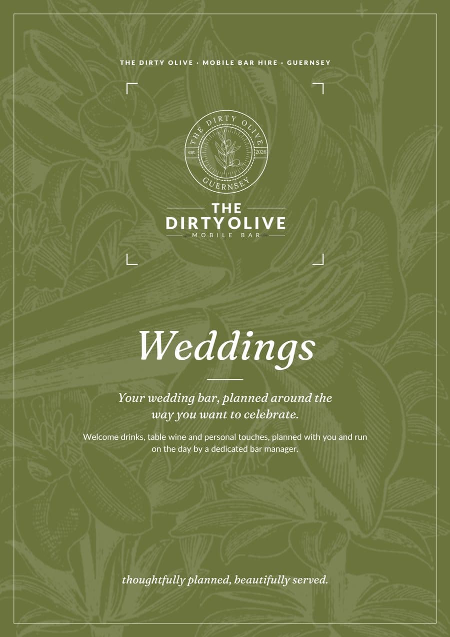 Wedding brochure cover: Weddings, your wedding bar planned around the way you want to celebrate